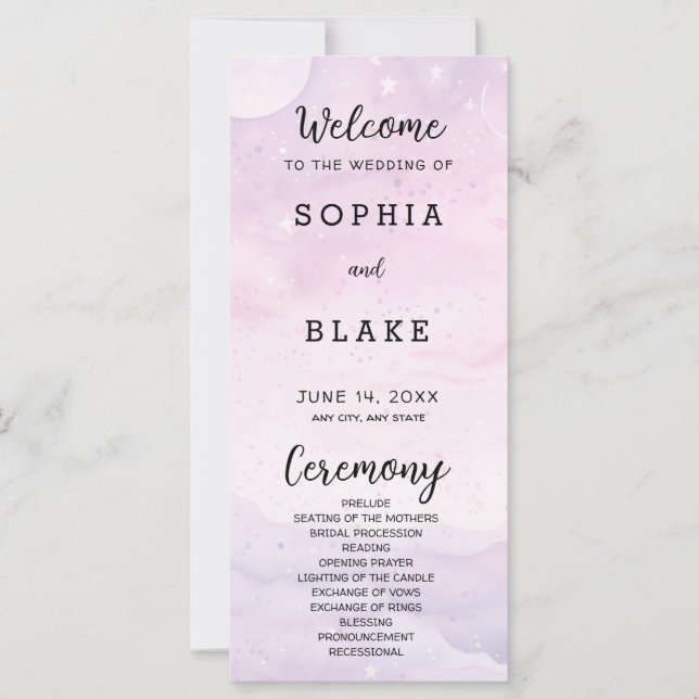 Pale Purple Celestial Wedding Programme (Devant)