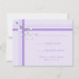 Pale Purple Damask w/Ribbons and Pearls RSVP Card