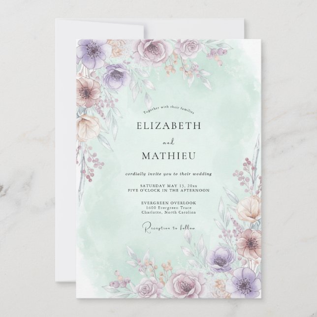 Pale Purple Ethereal Bloom Wedding Invitation (Front)