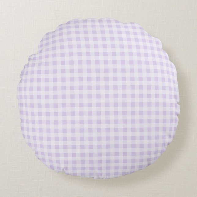 Pale Purple Gingham Round Pillow (Front)