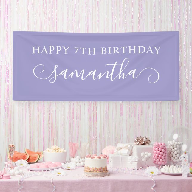 Pale Purple Happy 7th Birthday Cute Curl Name Banner (Party)