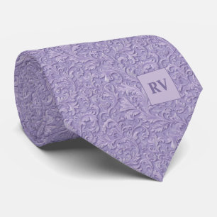 Pale Purple Lavender Embossed Scroll Texture Tie