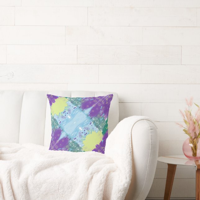 Pale Purple & Lemon Abstract Throw Pillow (Couch)