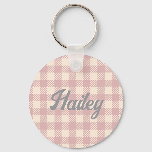 pale purple lilac lanvander gingham checked plaid keychain (Front)