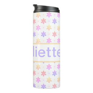 PALE PURPLE PINK YELLOW PRETTY TINY FLOWER PATTERN THERMAL TUMBLER