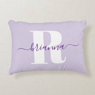 Pale Purple Script Name Bold Monogram Accent Pillow