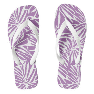 Pale Purple Tropical Leaf Repeating Pattern Flip Flops