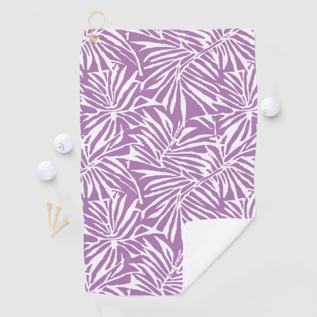 Pale Purple Tropical Leaf Repeating Pattern Golf Towel (InSitu)