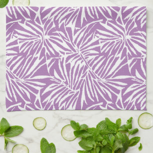 Pale Purple Tropical Leaf Repeating Pattern Kitchen Towel