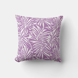 Pale Purple Tropical Leaf Repeating Pattern Throw Pillow