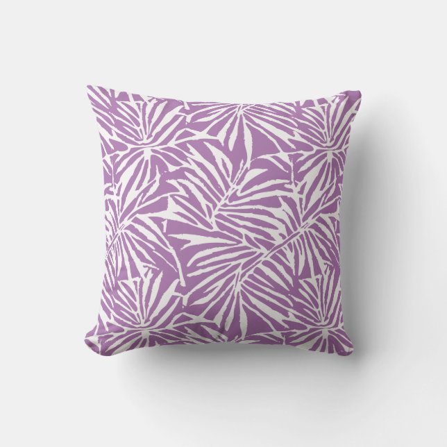 Pale Purple Tropical Leaf Repeating Pattern Throw Pillow (Front)