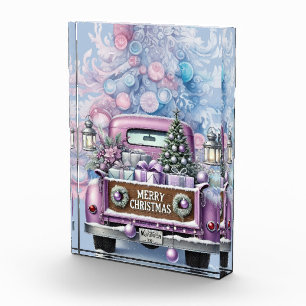 Pale Purple Vintage Truck Merry Christmas Photo Block