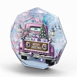 Pale Purple Vintage Truck Merry Christmas Photo Block