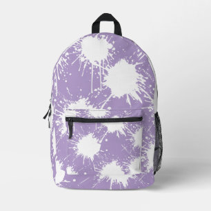 Pale Purple & White Paint Splatter Design Printed Backpack