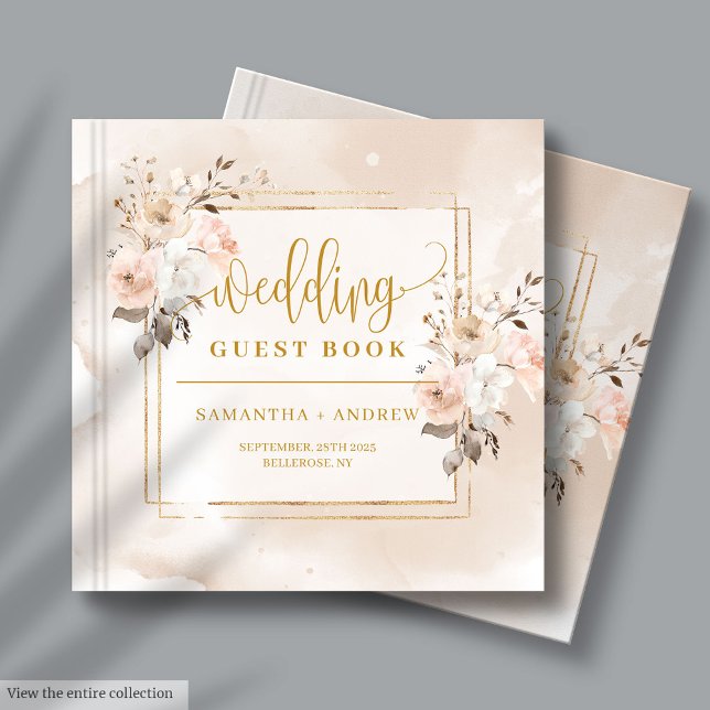 Pale Rose Automne Boho Bouquet Mariage livre d'hôt (Pale Pink Autumn Boho Bouquet Wedding Guest Book)
