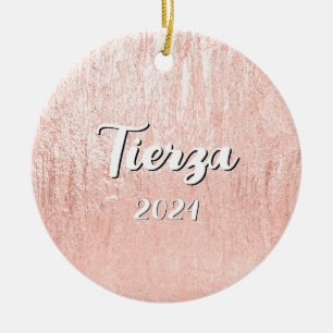 Pale Rose Gold Glam Texture Personalized Ceramic Ornament