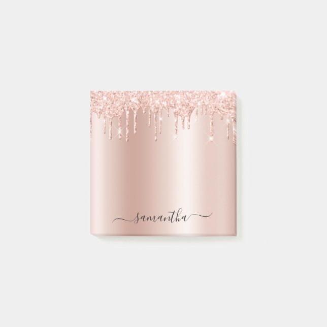 Pale Rose Gold Glitter Drips Shimmer Post-it Notes (Front)