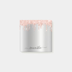 Pale Rose Gold Glitter Drips Silver Shimmer Post-it Notes