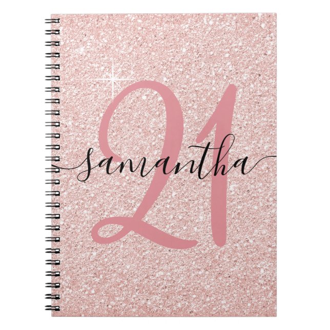 Pale Rose Gold Glitter Personalized 21 Birthday Notebook (Front)