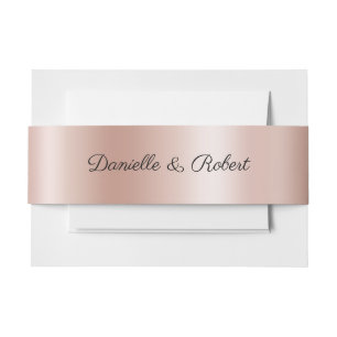Pale Rose Gold Gradient Foil Modern Cursive Invitation Belly Band
