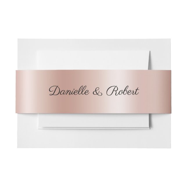 Pale Rose Gold Gradient Foil Modern Cursive Invitation Belly Band (Front Example)