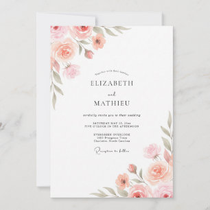 Pale Rose Pink Painted Wedding Invitation
