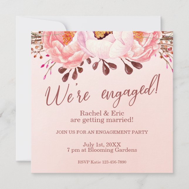 Pale Rose Ruby Floral Invitation de la partie d'en (Devant)
