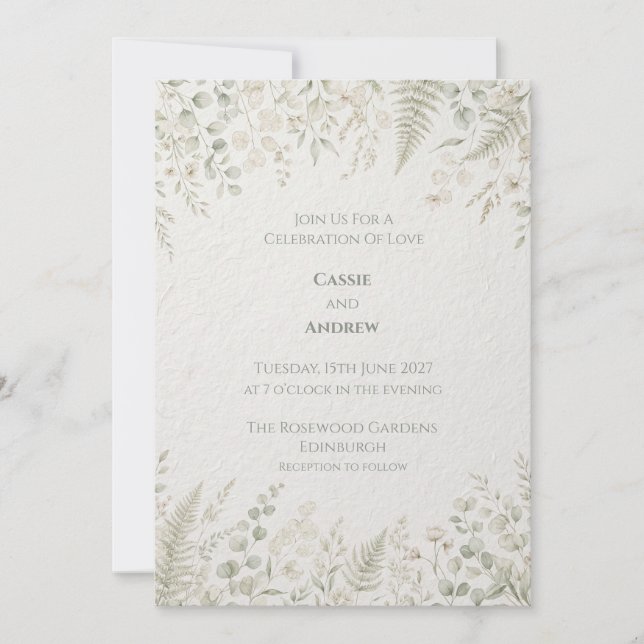 Pale Sage Eucalyptus Fern Wedding Invitation (Front)