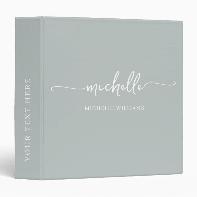 Pale Sage Green Elegant Monogram Name Script  Binder (Front/Spine)