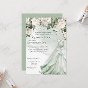Pale Sage Green Floral Quinceañera Ball Gown    I Invitation
