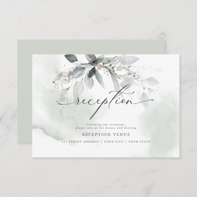 Pale Sage Watercolor Reception Invitation (Front/Back)
