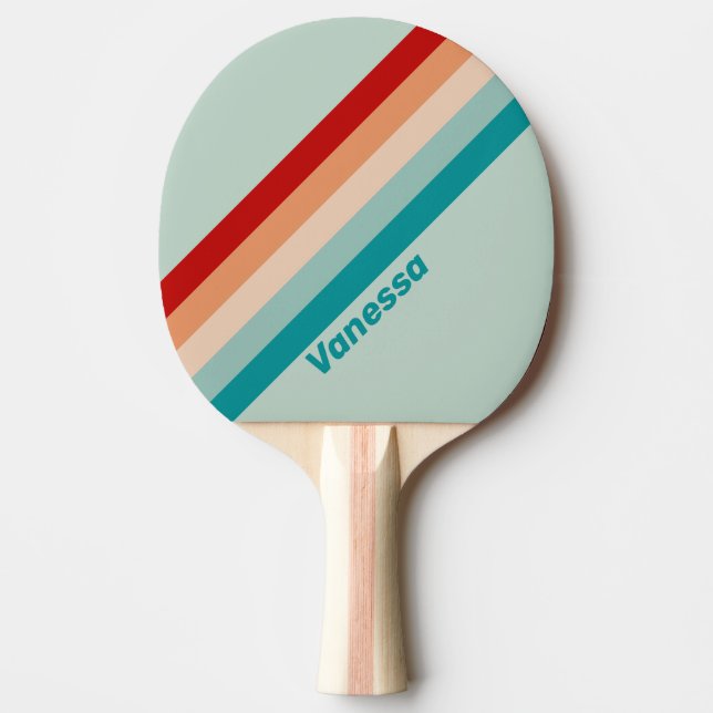 Pale Seaglass Striped with Name Ping Pong Paddle (Front)