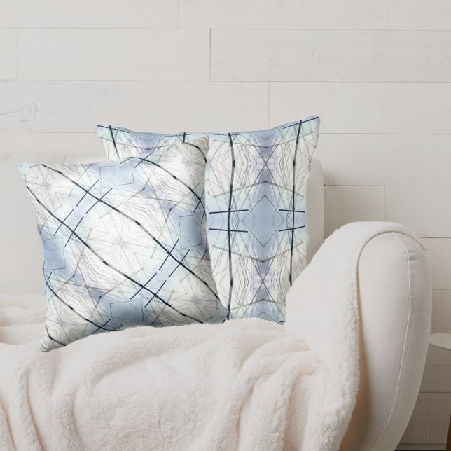 Pale Sky Blue White and Black Line Abstract Throw Pillow (Creator Uploaded)