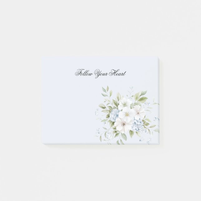 Pale Sky Blue White Floral Post-it Notes (Front)