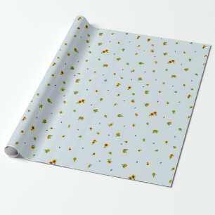 Pale Sky Japanese Sunflower Floral Pattern Wrapping Paper