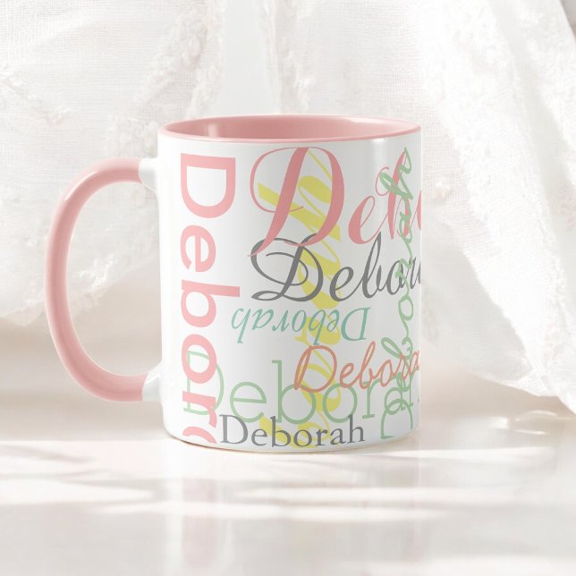 Pale Soft Colours Name Pattern on Blush Pink Mug (Creator Uploaded)