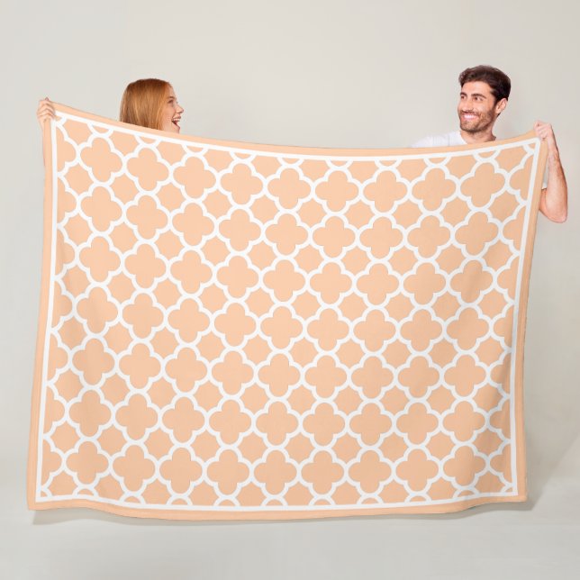 Pale Summer Peach Orange White Retro Chic Pattern Fleece Blanket (In Situ)