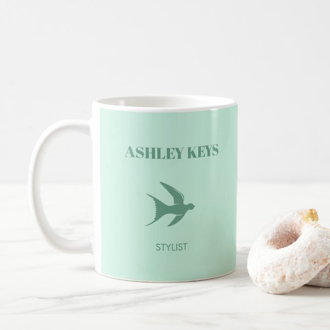 Pale teal elegant bird  coffee mug (With Donut)