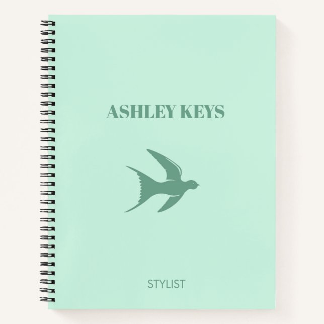 Pale teal elegant bird  notebook (Front)