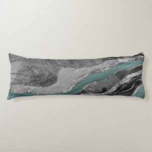 Pale Teal Gray Marble Agate Silver Glitter Glam #1 Body Pillow