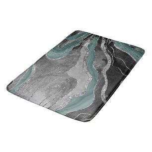 Pale Teal Grey Marble Agate Silver Glitter Glam #1 Bath Mat