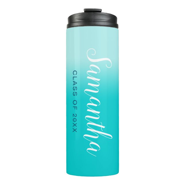 Pale to Dark Turquoise Gradient Senior Year Thermal Tumbler (Front)