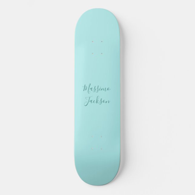 Pale Turquoise Minimalist Add Name Personalized Skateboard (Front)