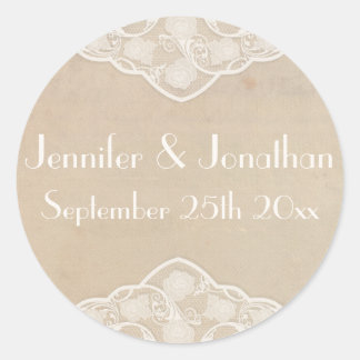 Pale Vintage Canvas n Lace Style Wedding Stickers