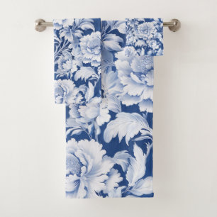 Pale white/blue repeat rose pattern  bath towel set