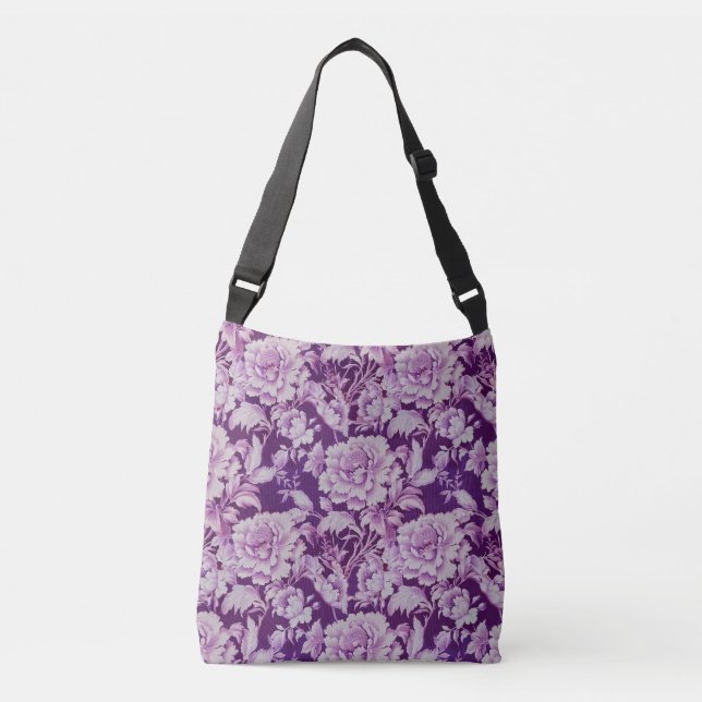 Pale White/Violet repeat rose pattern  Crossbody Bag (Front)