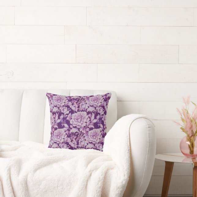 Pale White/Violet repeat rose pattern  Throw Pillow (Couch)