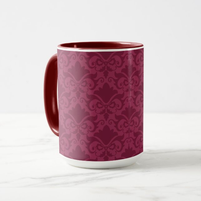 Pale Wine Damask Bows Mug (Front Left)