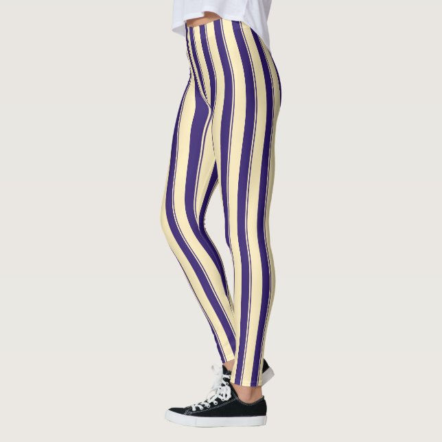 Pale Yellow and Blue Beach Stripe Leggings (Left)