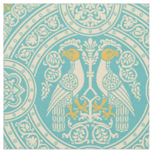 Pale Yellow and Turquoise Byzantine Birds Fabric